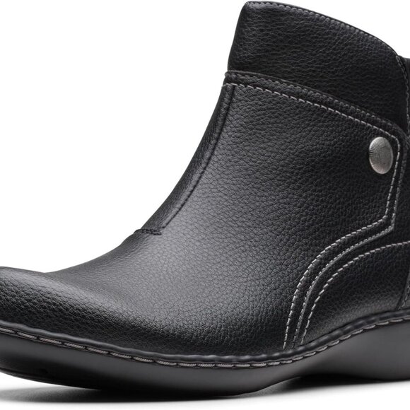 Women's Ankle Boot Leather Tumbled Black Casual Comfort Non-Skid Shoes - Picture 1 of 9